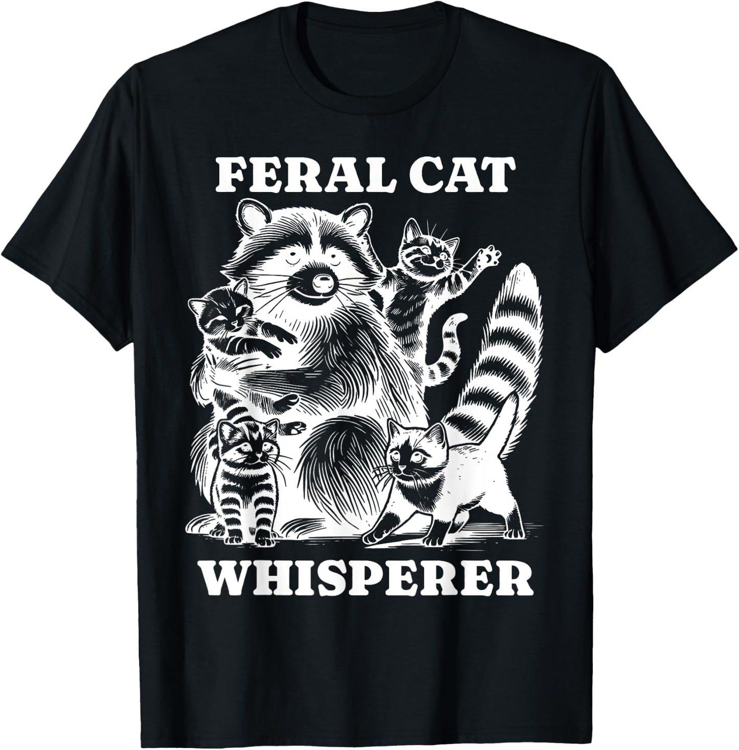 Vintage Feral Cat Whisperer Funny Cat Raccoon Cat Lovers T-Shirt - T-Shirt | Black
