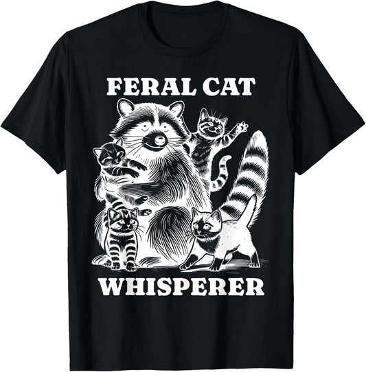 Vintage Feral Cat Whisperer Funny Cat Raccoon Cat Lovers T-Shirt - T-Shirt | Black
