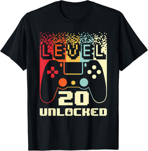 20th Birthday Level 20 Unlocked Gamer 20 Year Old T-Shirt - T-Shirt | Black