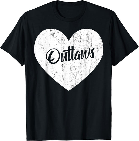 Outlaws School Sports Fan Team Spirit Mascot Heart Gift T-Shirt - T-Shirt | Black