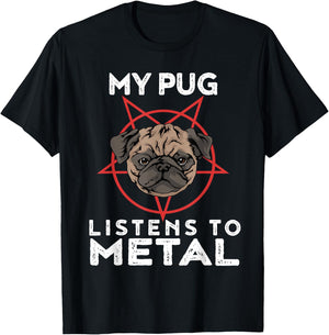 Metal Pug Funny Goth And Heavy Metal Animal Shirt T-Shirt - T-Shirt | Black