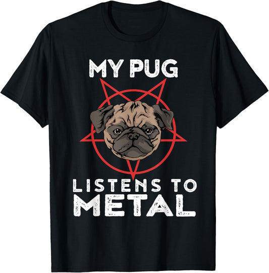 Metal Pug Funny Goth And Heavy Metal Animal Shirt T-Shirt - T-Shirt | Black