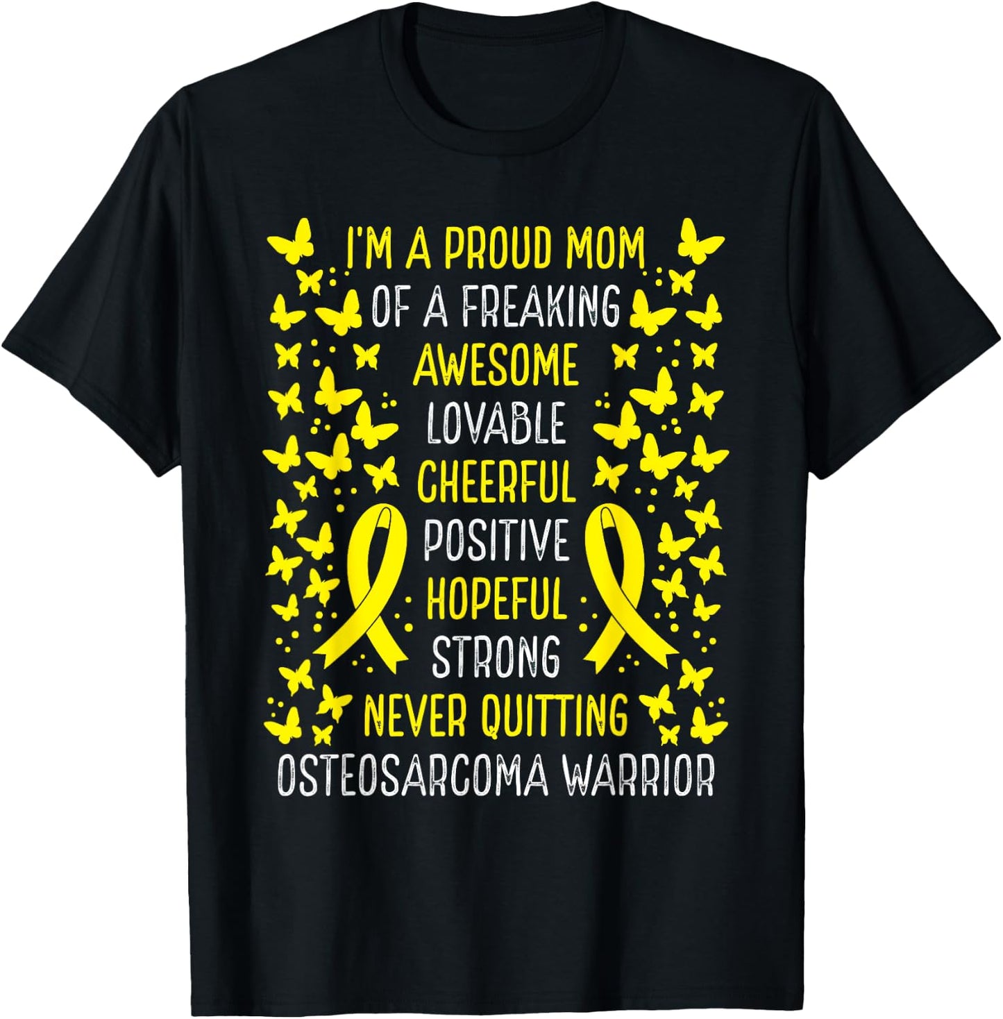 Proud Mom of Osteosarcoma Warrior Awareness Ribbon T-Shirt - T-Shirt | Black