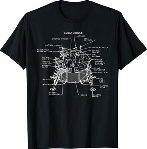 Apollo Lunar Module Moon Landing Moonshot Blueprint T-Shirt - T-Shirt | Black