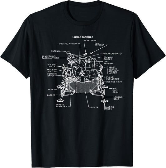 Apollo Lunar Module Moon Landing Moonshot Blueprint T-Shirt - T-Shirt | Black