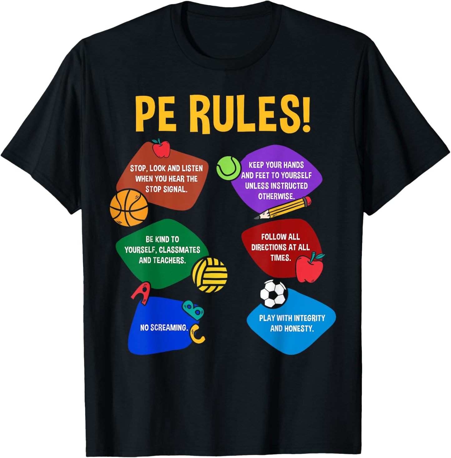 P.E. Teacher Physical Education Rules School Gym Men Women T-Shirt - T-Shirt | Black