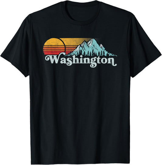 Vintage Washington State Retro Distressed Mountains Graphic T-Shirt - T-Shirt | Black
