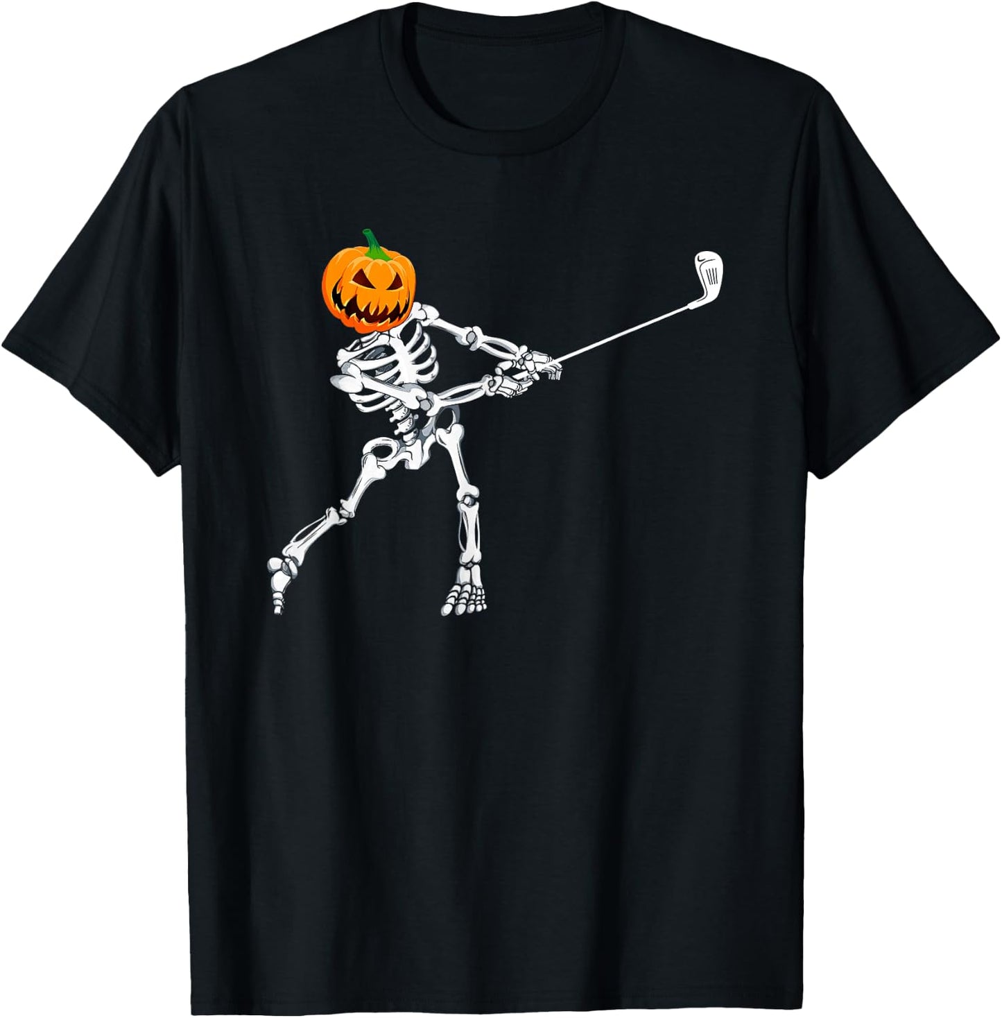Skeleton Golf Halloween Pumpkin Golfing Golfer T-Shirt - T-Shirt | Black