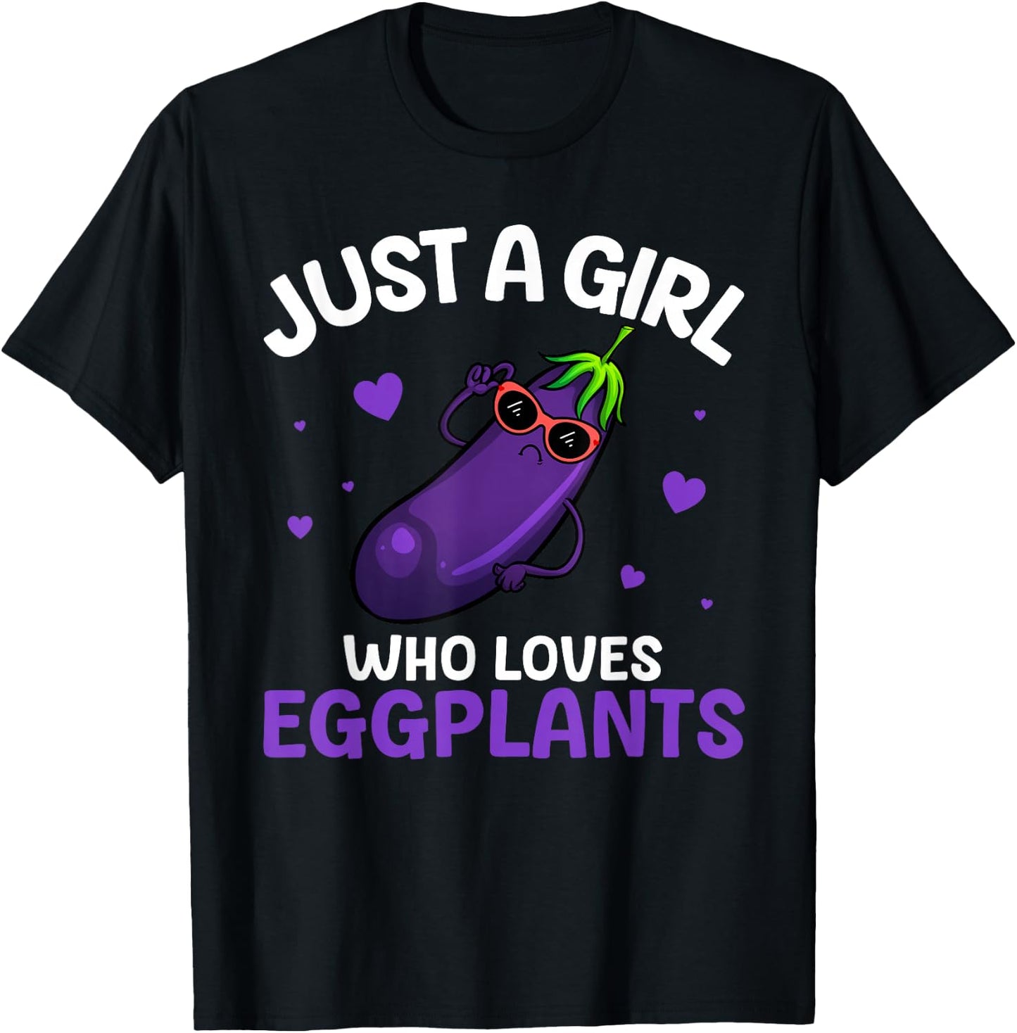 Cute Eggplant Design For Girls Kids Women Eggplant Lovers T-Shirt - T-Shirt | Black