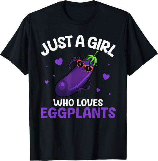 Cute Eggplant Design For Girls Kids Women Eggplant Lovers T-Shirt - T-Shirt | Black