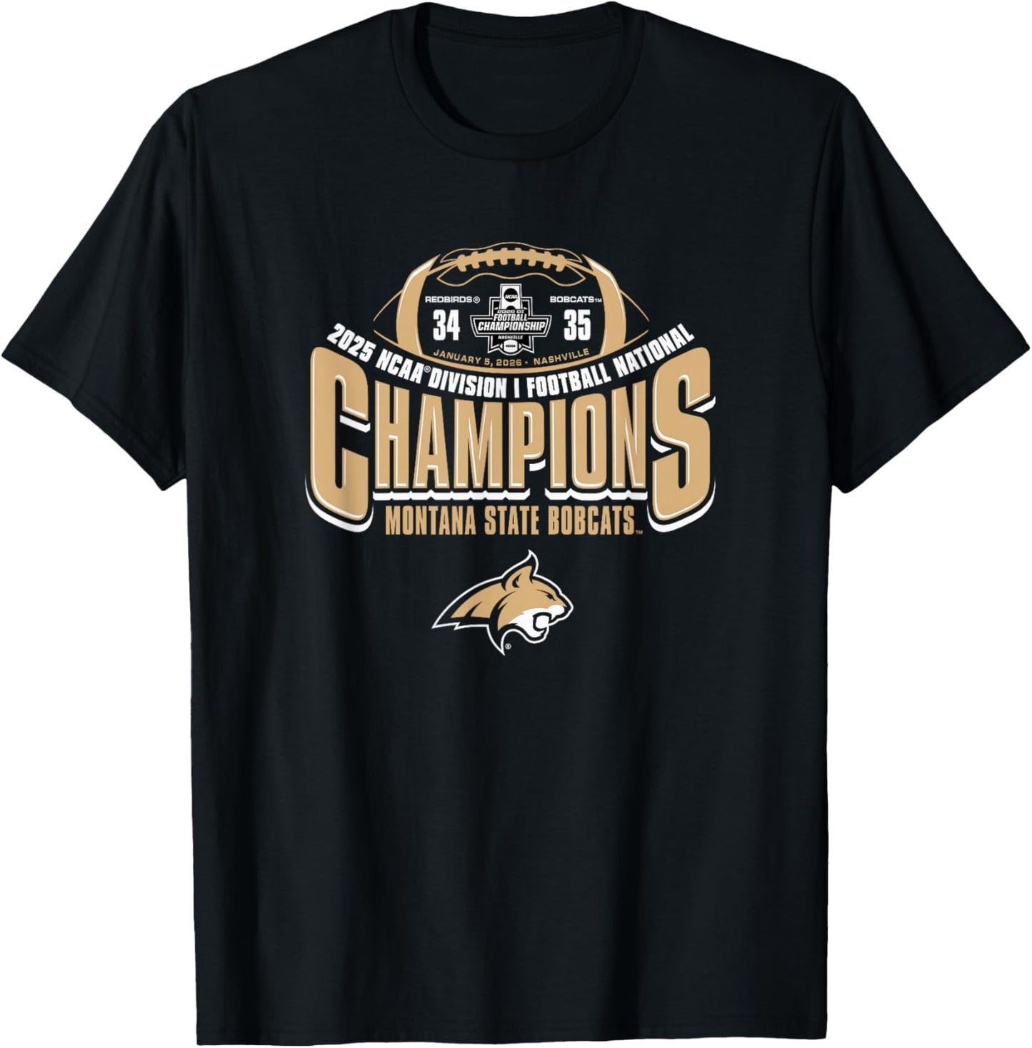 Montana State Bobcats National Champs 2025 Football Score T-Shirt - T-Shirt | Black