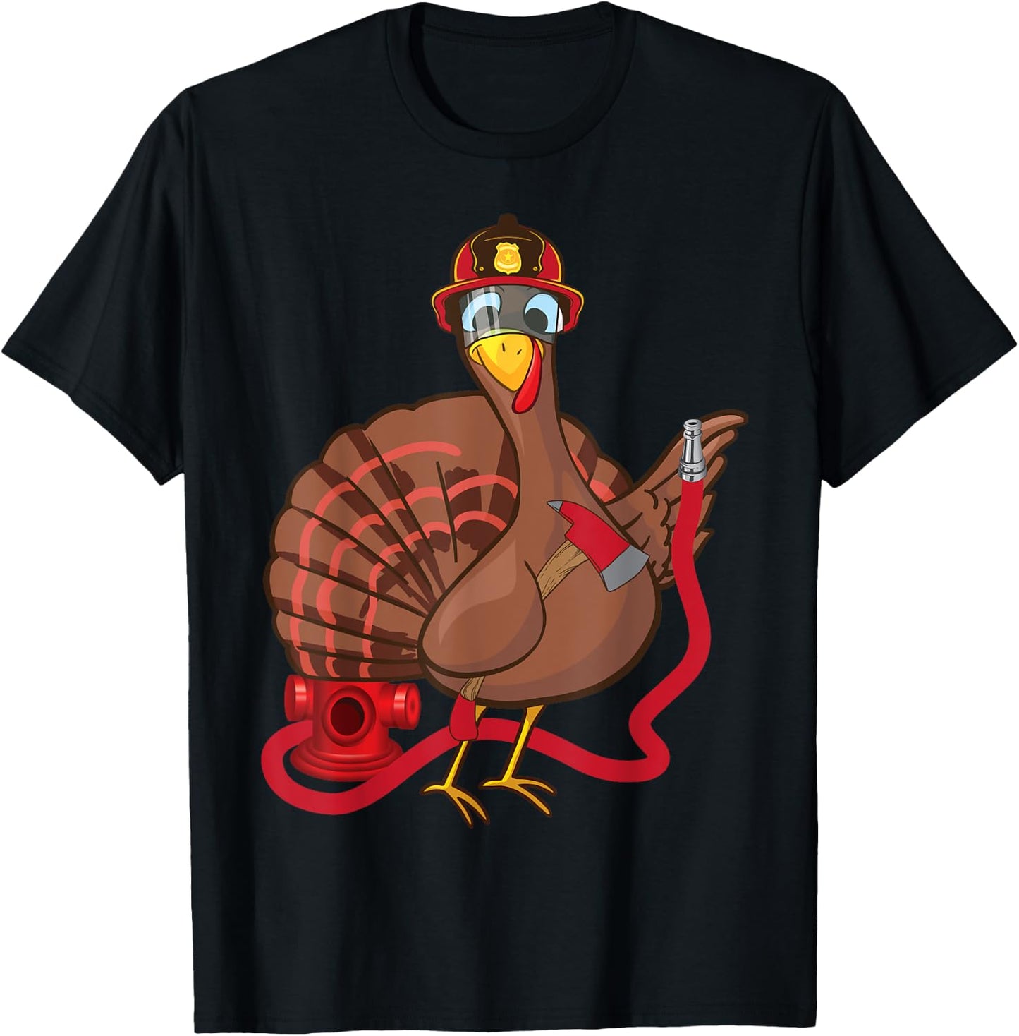 Thanksgiving Firefighter Turkey - Funny Feast Day Gift T-Shirt - T-Shirt | Black