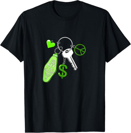 Green Color Success Keys Love Peace Money Graphic T-Shirt - T-Shirt | Black