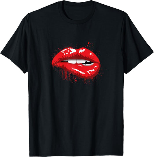 Red Lips Kiss Girl t Shirt Birthday Christmas Gift T-Shirt - T-Shirt | Black