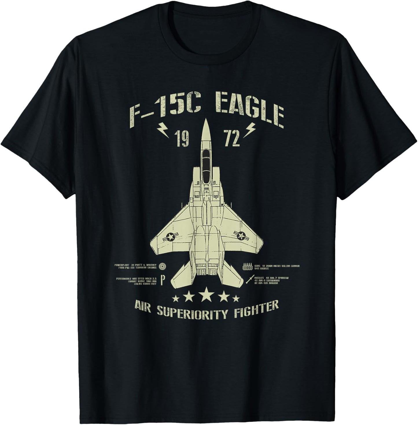 F-15 Eagle Jet Fighter Technical Drawing T-Shirt - T-Shirt | Black