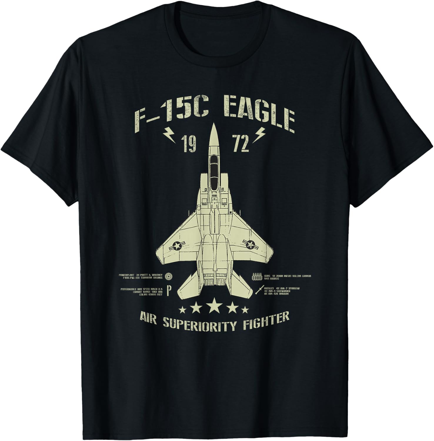 F-15 Eagle Jet Fighter Technical Drawing T-Shirt - T-Shirt | Black