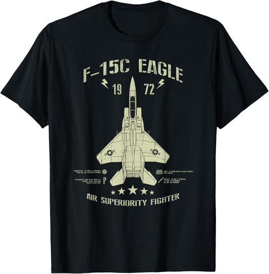 F-15 Eagle Jet Fighter Technical Drawing T-Shirt - T-Shirt | Black