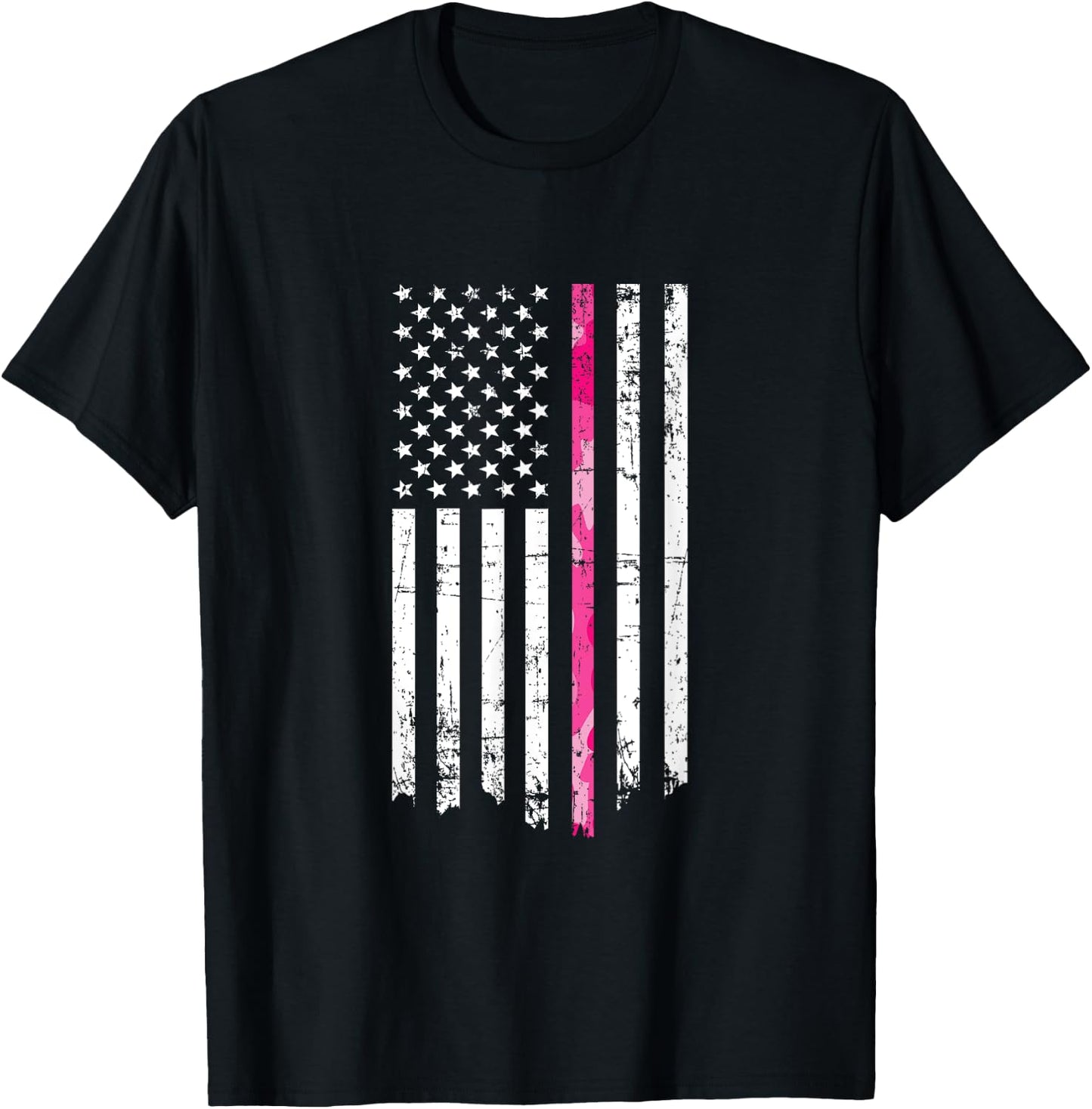 Pink Camouflage Stripe Breast Cancer American Flag Men T-Shirt - T-Shirt | Black