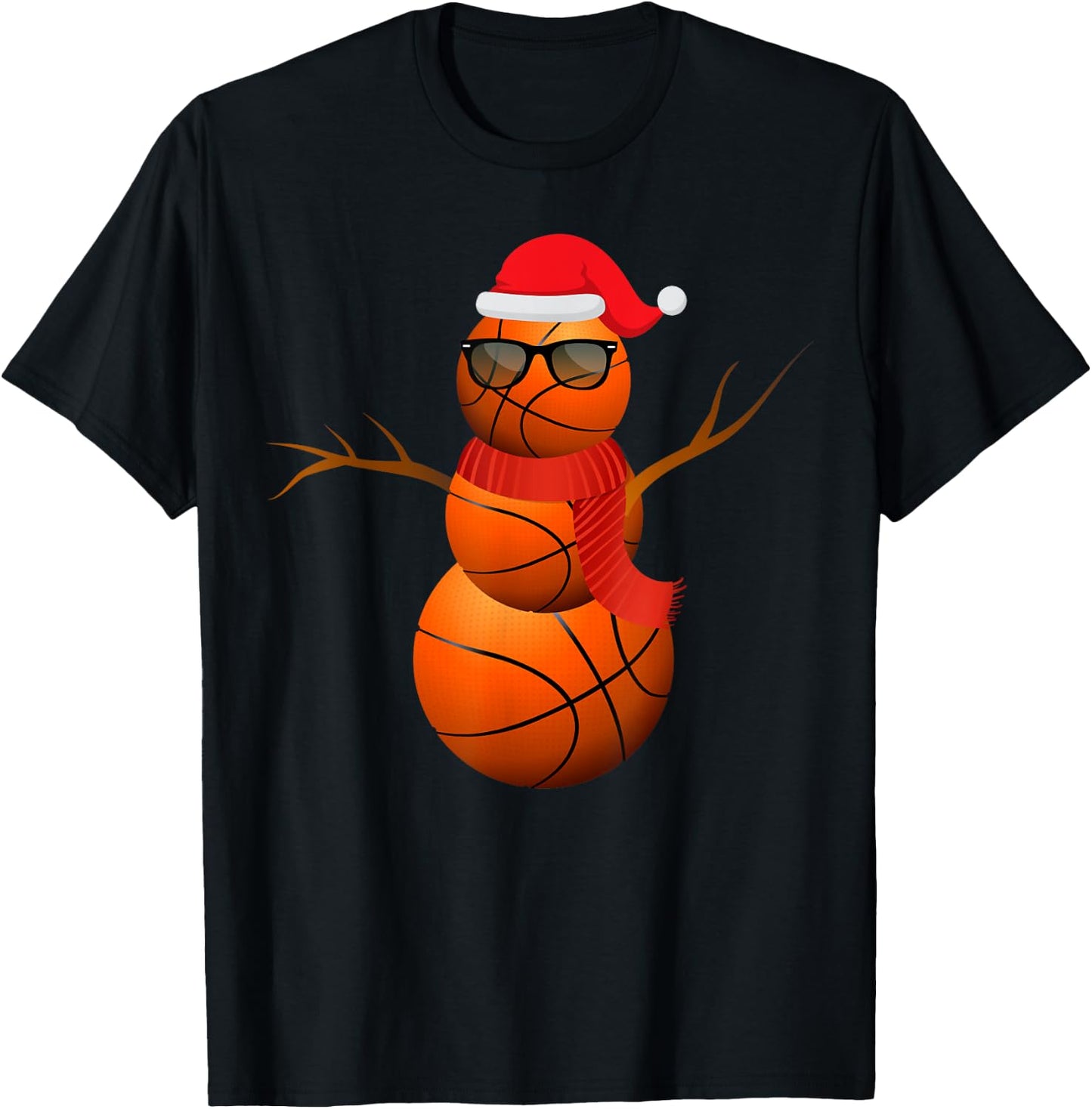 Funny Basketball Snowman Holiday Spirit Christmas Pajama T-Shirt - T-Shirt | Black