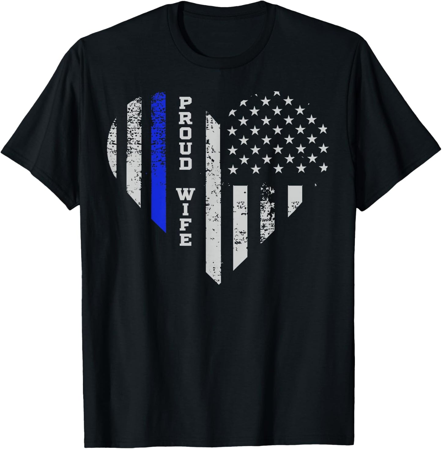 Thin Blue Line Heart Wife of Police Proud USA T-Shirt - T-Shirt | Black