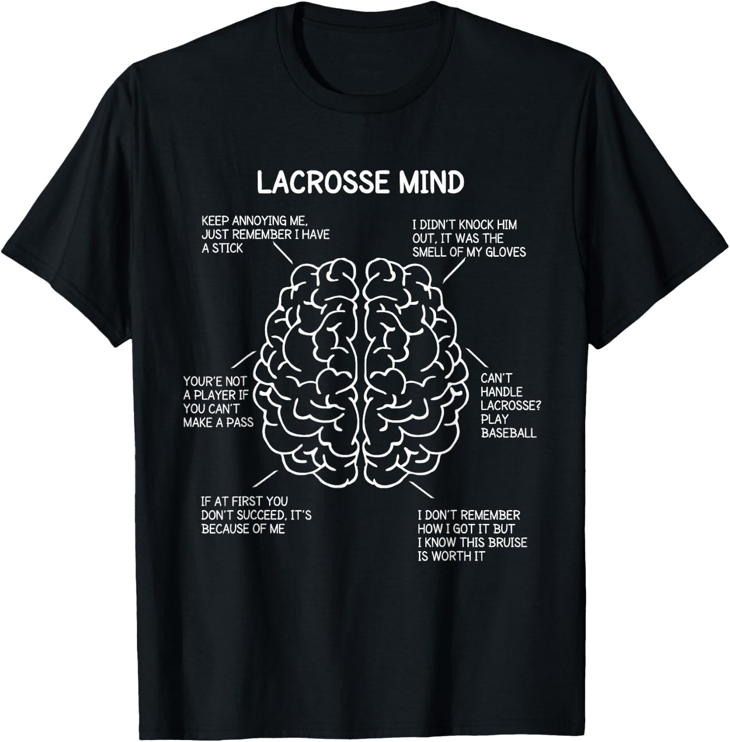 Lacrosse Player Think Sayings Brain Funny Christmas Gift T-Shirt - T-Shirt | Black