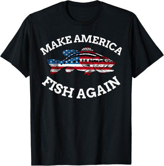 4th of July Fishing American Flag Make America Fish Again T-Shirt - T-Shirt | Black