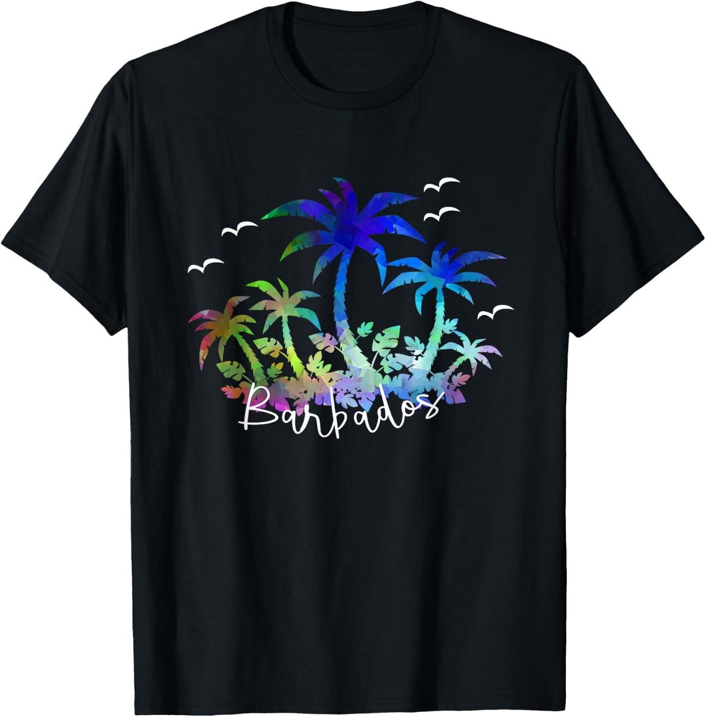 Barbados, Caribbean - Souvenir Palms and Seagull T-Shirt - T-Shirt | Black