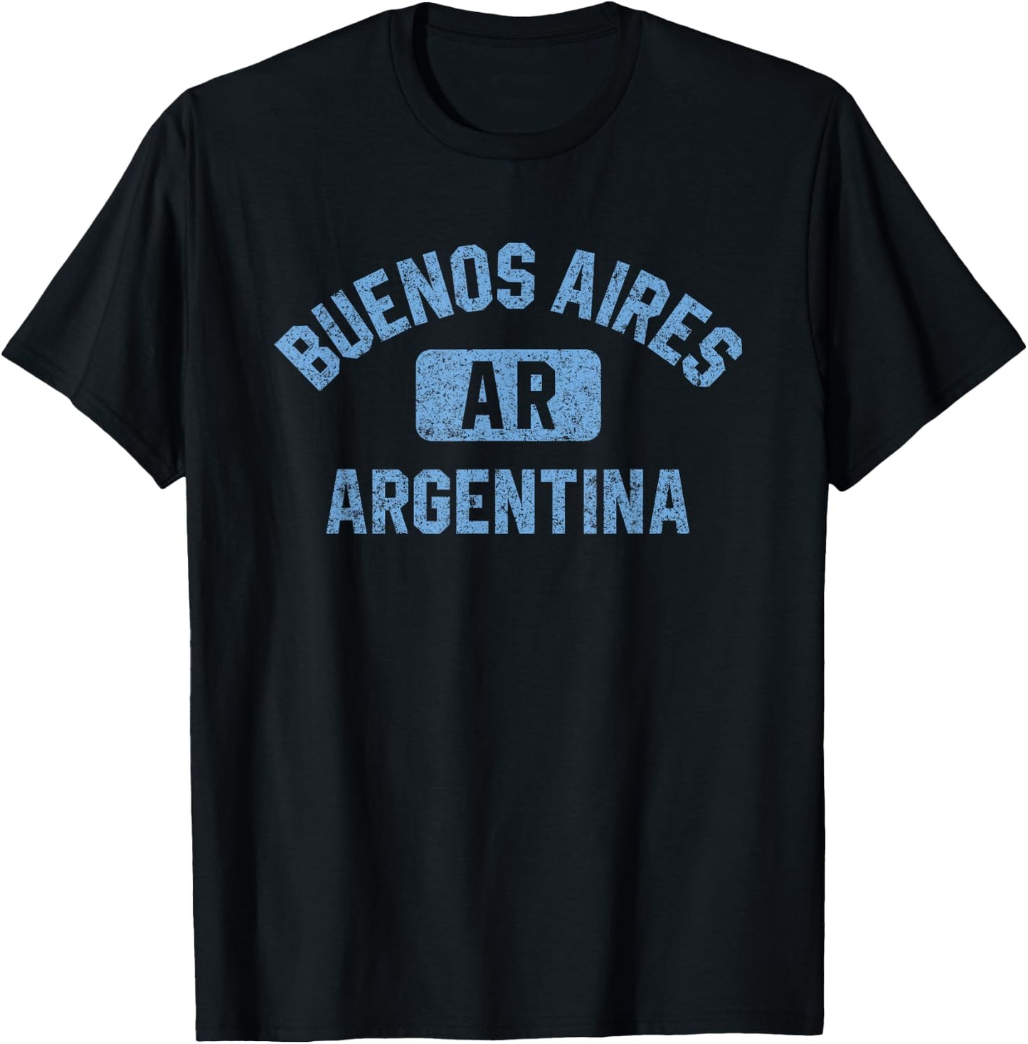 Buenos Aires Argentina Gym Style Distressed Light Blue Print T-Shirt - T-Shirt | Black