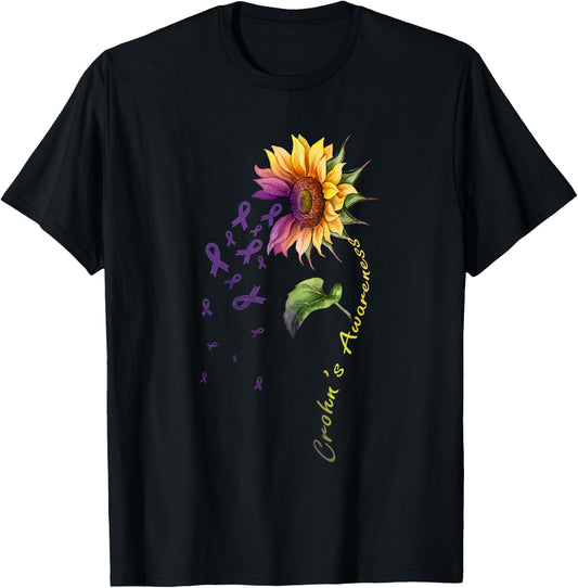 Crohn's Awareness Sunflower Shirt Disease T-Shirt - T-Shirt | Black