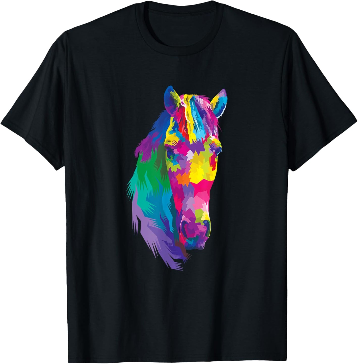 Rainbow Horse Head Colorful Equestrian Horse Display T-Shirt - T-Shirt | Black