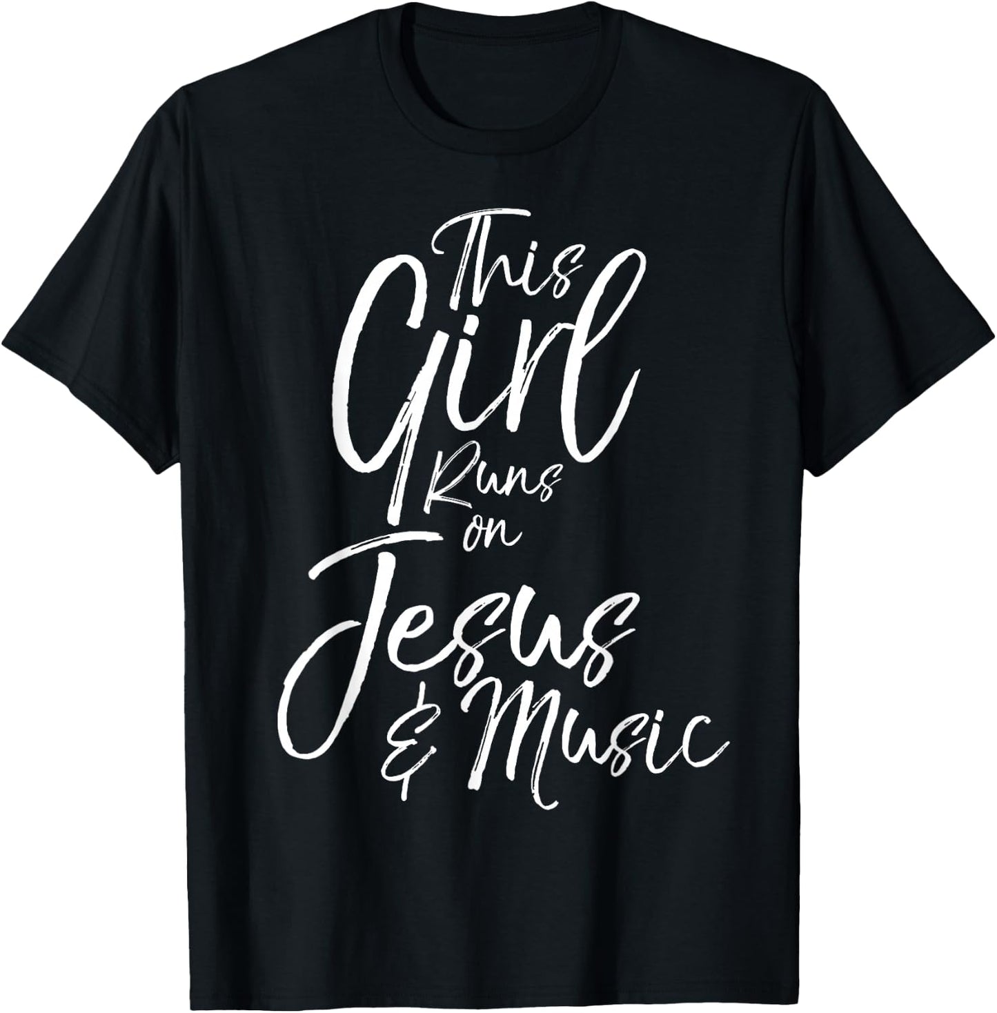 Christian Musician Gift This Girl Runs on Jesus & Music T-Shirt - T-Shirt | Black