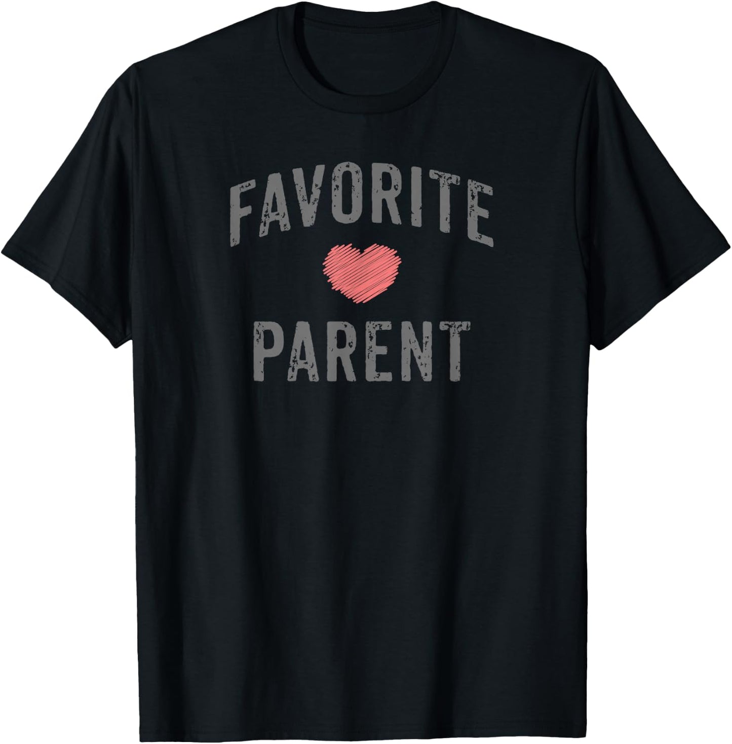 Favorite Parent Grey Vintage Distressed Faded Design Heart T-Shirt - T-Shirt | Black
