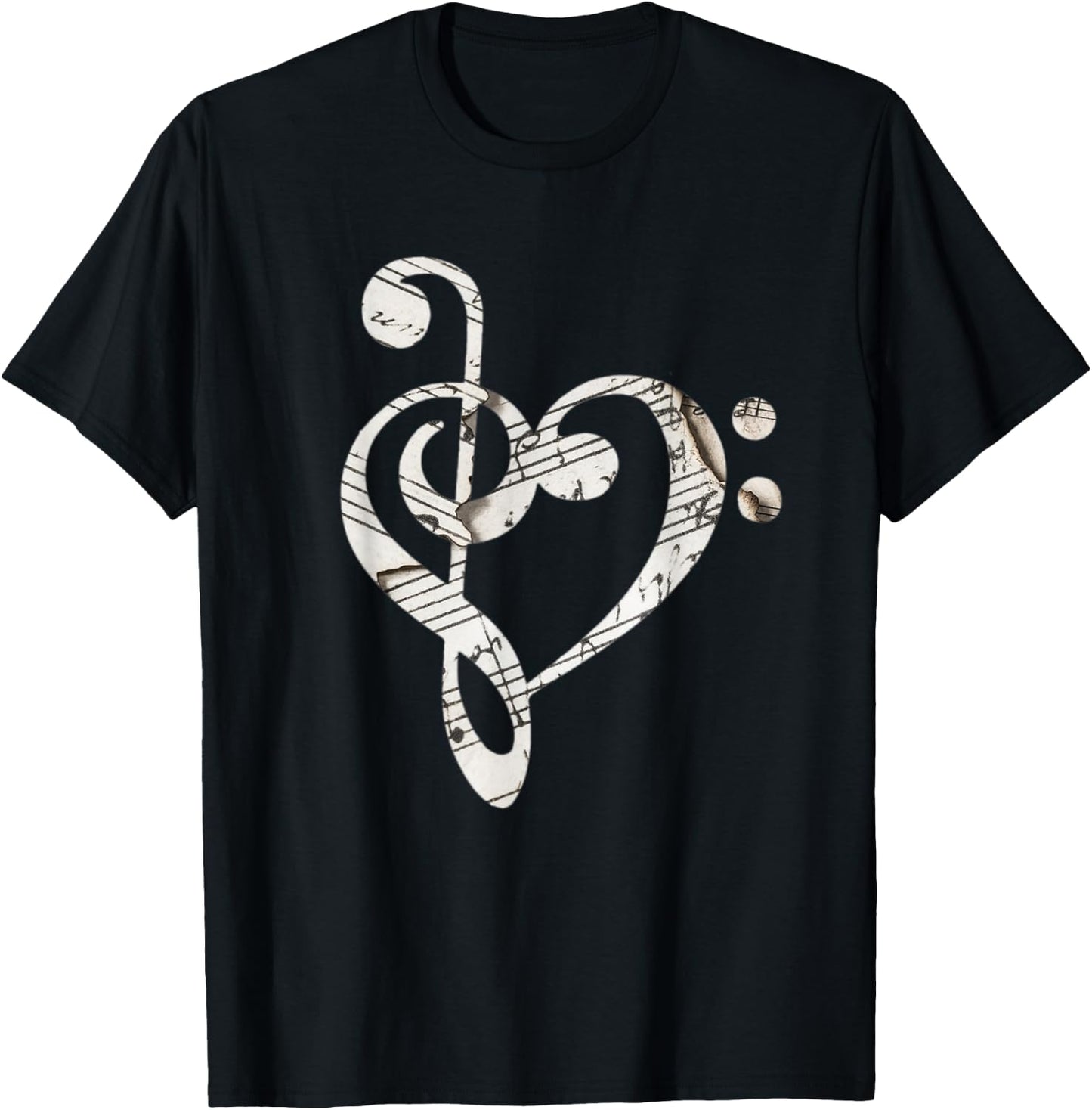 Heart Bass Clef Musical Note Shirt T-Shirt - T-Shirt | Black