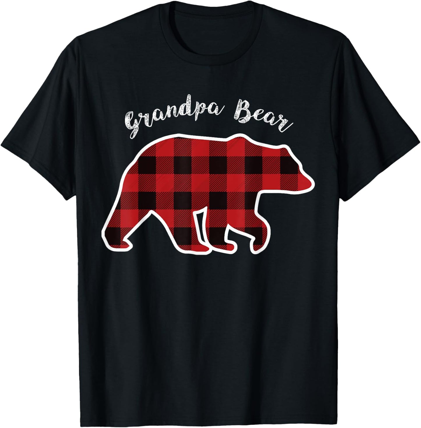 GRANDPA BEAR | Men Red Plaid Christmas Pajama Gift T-Shirt - T-Shirt | Black