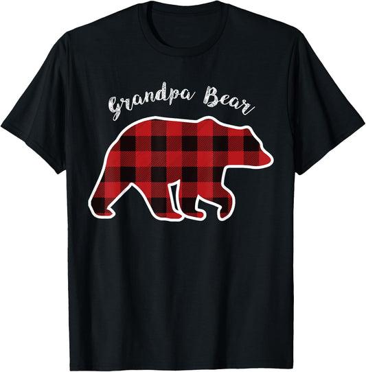 GRANDPA BEAR | Men Red Plaid Christmas Pajama Gift T-Shirt - T-Shirt | Black