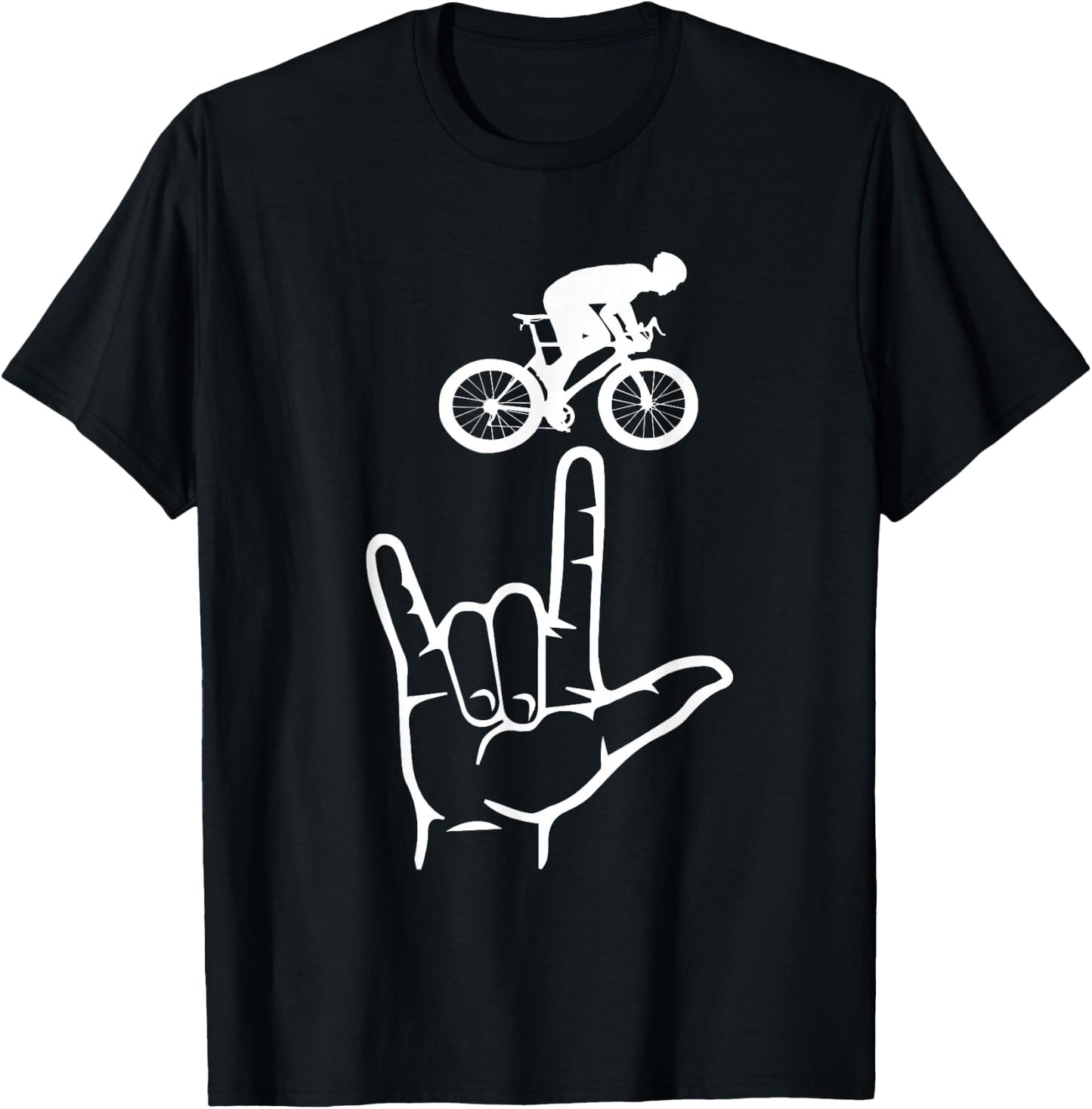 ASL Sign Language Cycling Sport I Love You Hand Heart T-Shirt - T-Shirt | Black