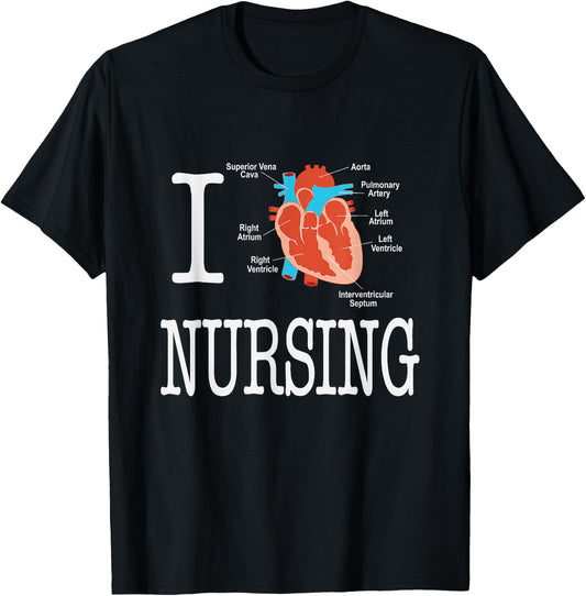 I Love Nursing Heart Anatomy Medical T-Shirt - T-Shirt | Black