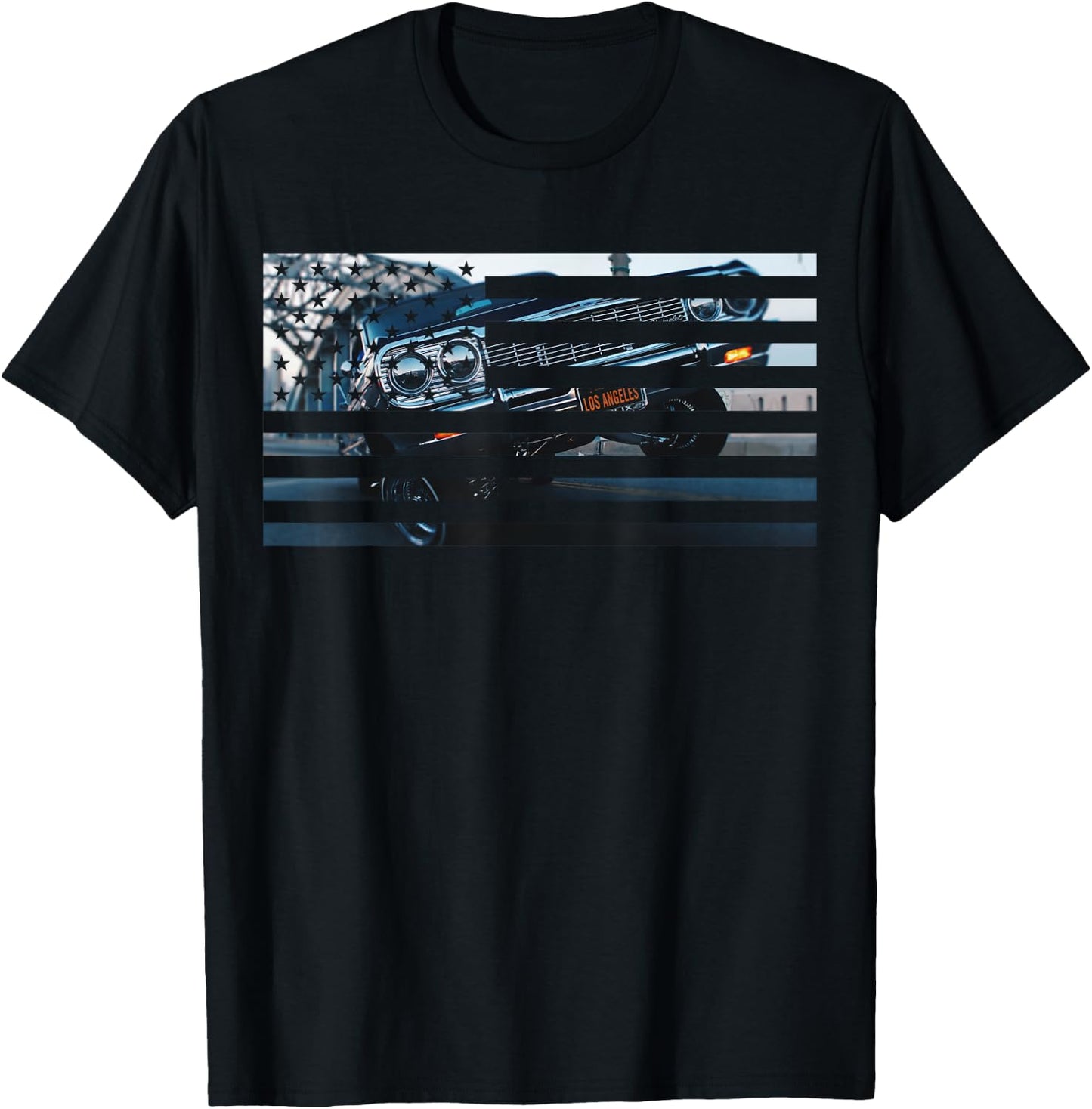 Low Rider Los Angeles American Flag LA USA 4th of July T-Shirt - T-Shirt | Black