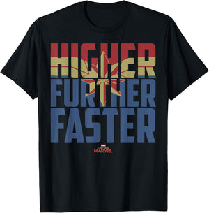 Captain Marvel Movie Higher Further Faster Graphic T-Shirt - T-Shirt | Black