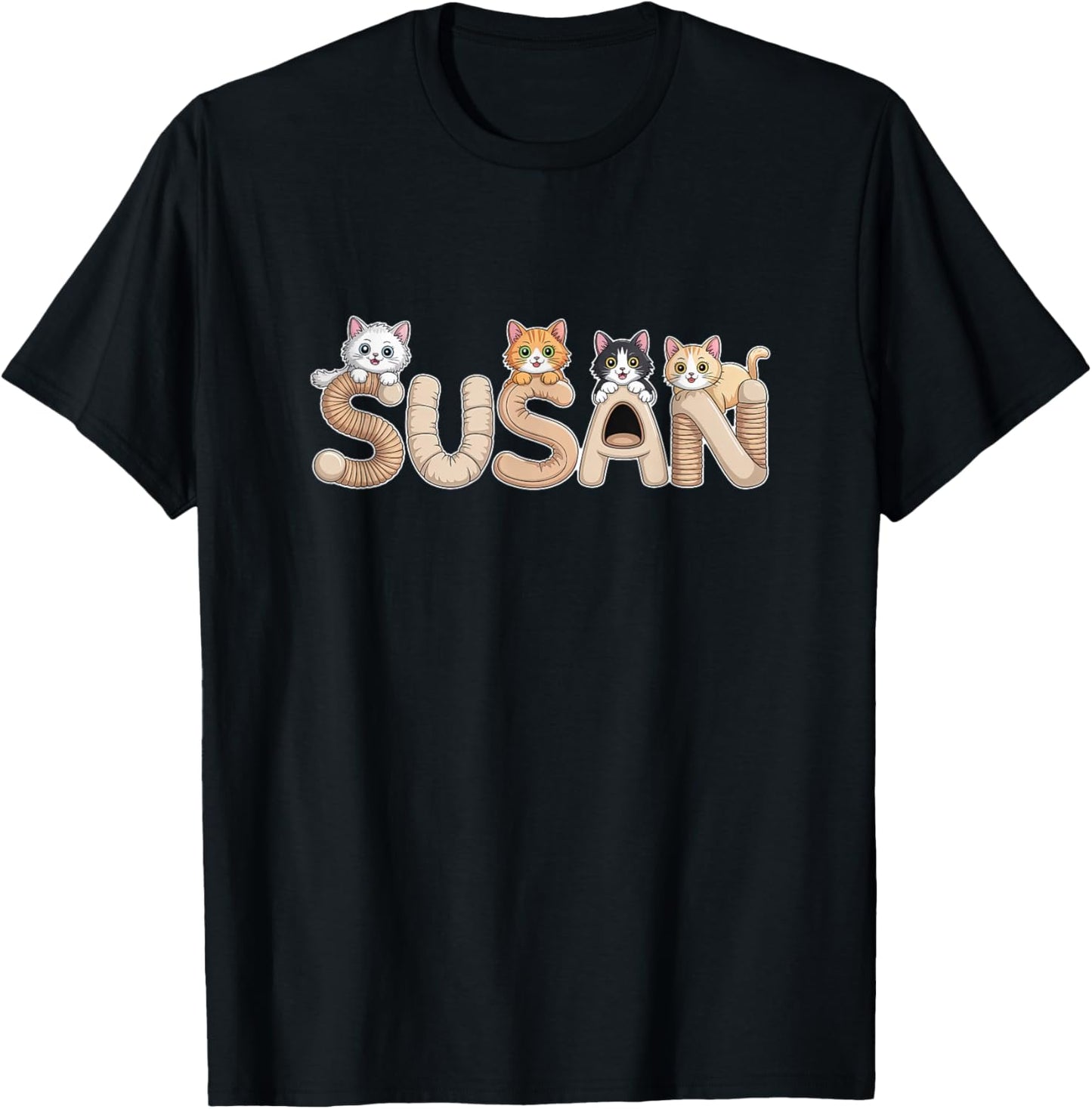 Susan Cat Trees - Personalized Cute Name Word Art T-Shirt - T-Shirt | Black