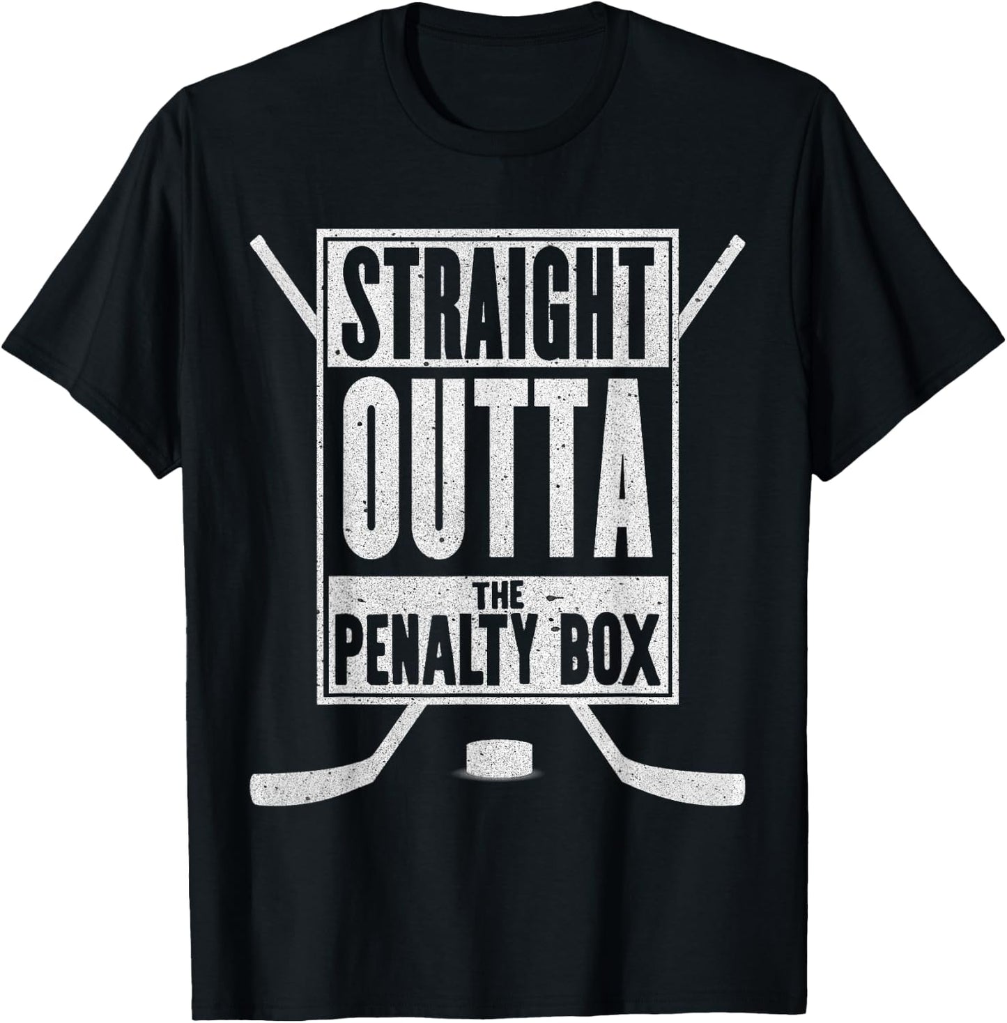 Straight Outta The Penalty Box Funny Ice Hockey Gift T-Shirt - T-Shirt | Black