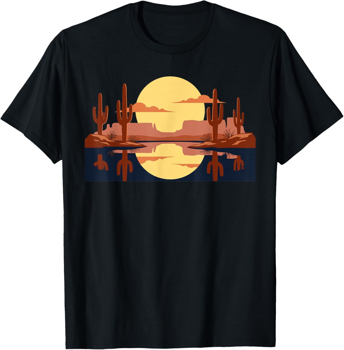 Desert Sunset Cactus Reflection Southwest Nature Scene T-Shirt - T-Shirt | Black