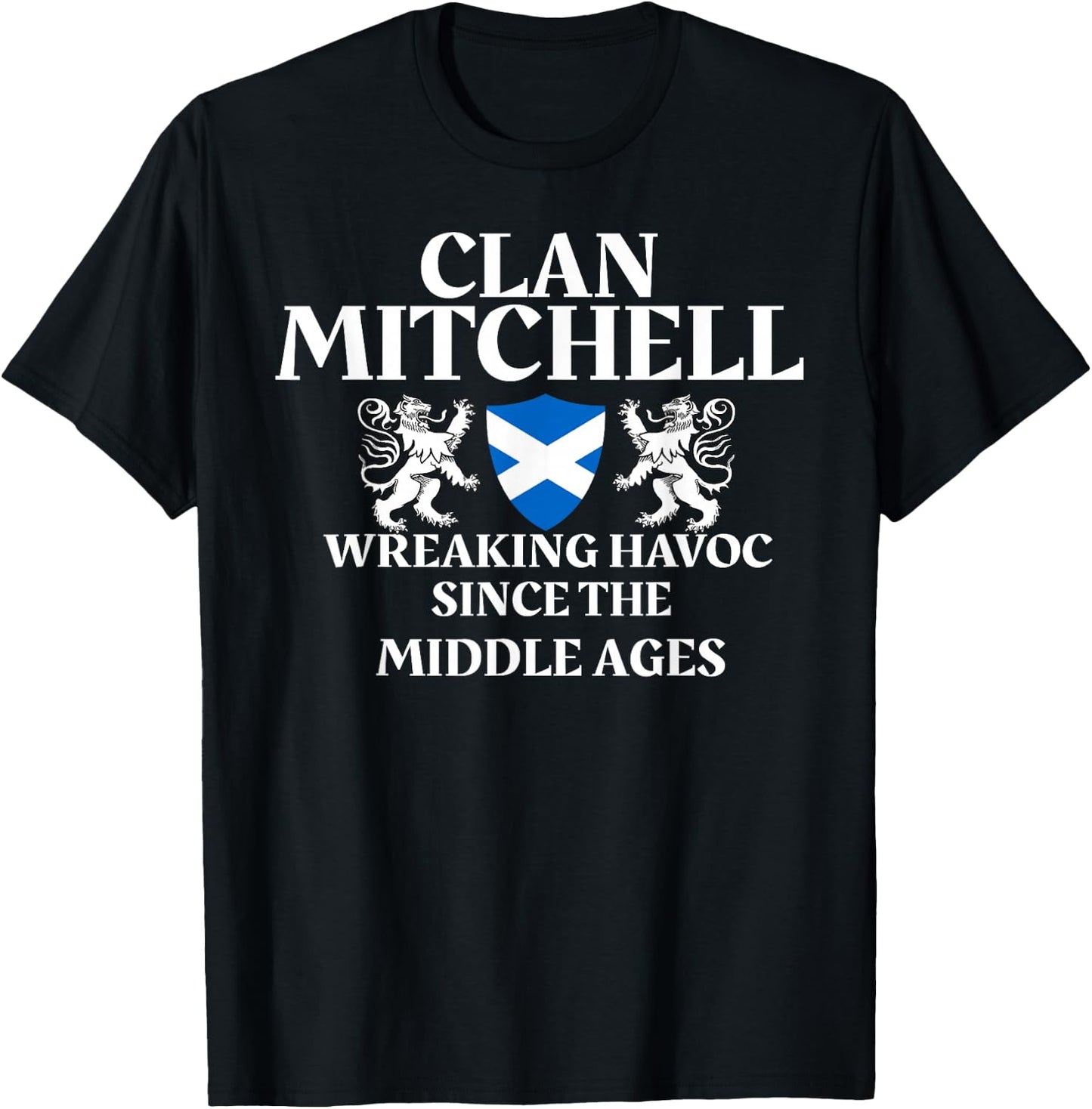 Clan Mitchell Scottish Family Kilt Tartan Lion T-Shirt - T-Shirt | Black