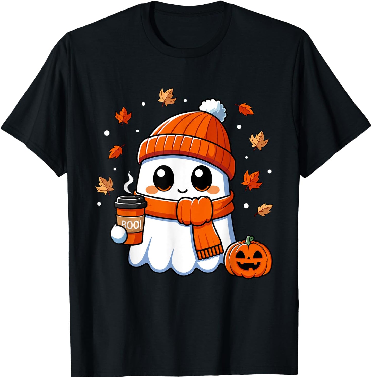 Halloween Ghost Coffee Boo Spooky Season Fall Women Girls T-Shirt - T-Shirt | Black