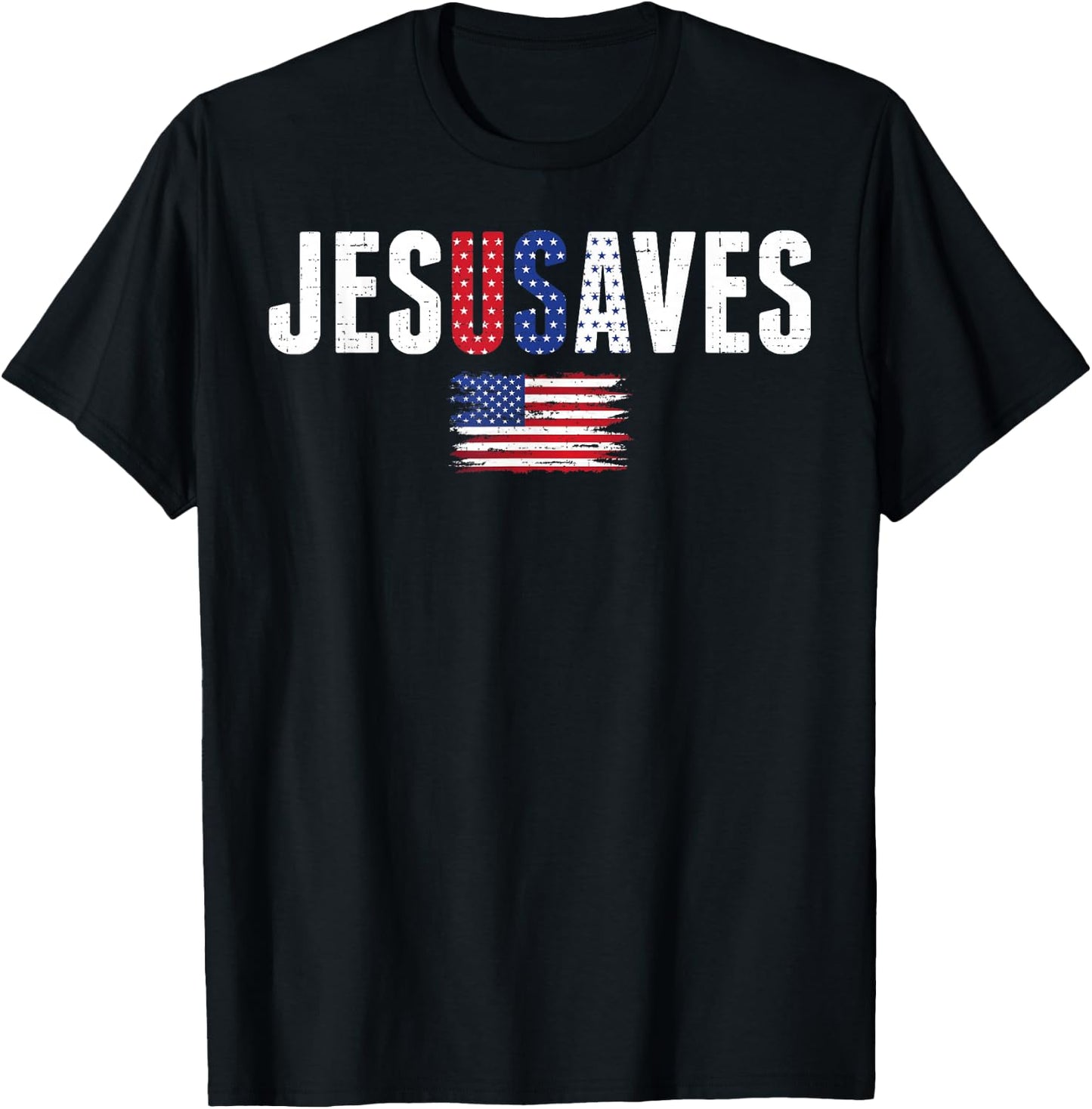 Jesus Saves USA American Flag Patriotic Christian 4th July T-Shirt - T-Shirt | Black
