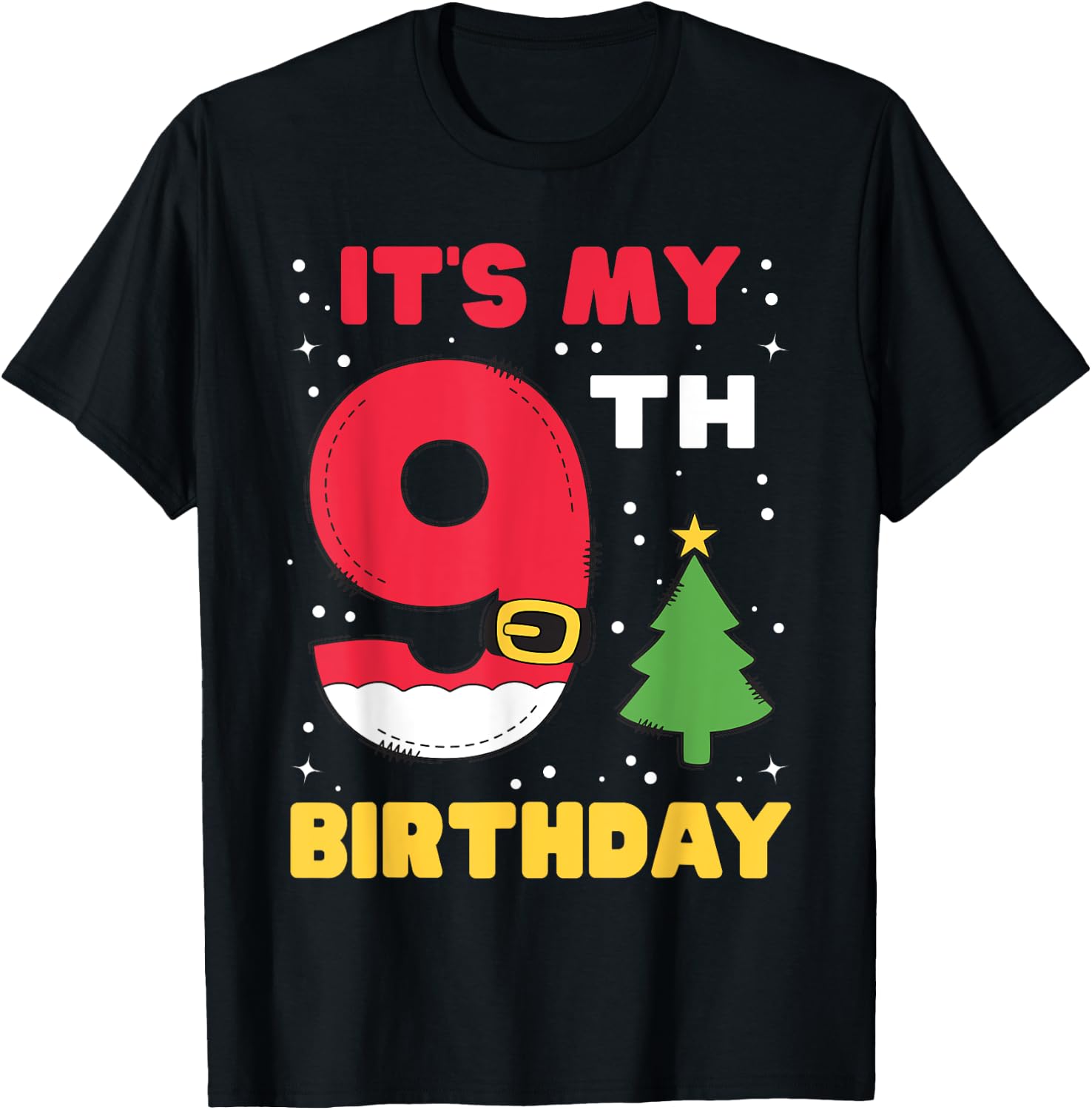 It's My 9th Birthday Christmas 9 Years Old Santa Boys Girls T-Shirt - T-Shirt | Black