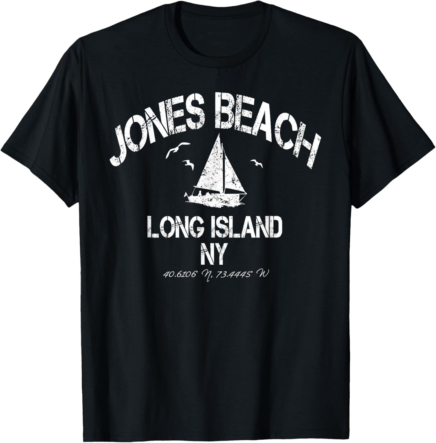 Jones Beach Long Island New York Nautical Distressed T-Shirt - T-Shirt | Black