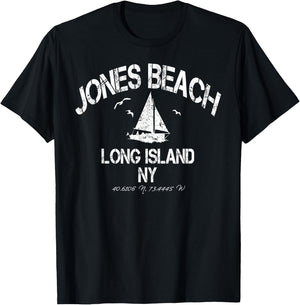 Jones Beach Long Island New York Nautical Distressed T-Shirt - T-Shirt | Black