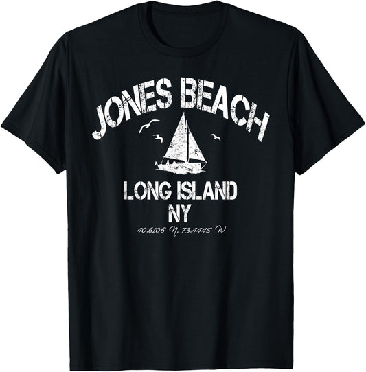 Jones Beach Long Island New York Nautical Distressed T-Shirt - T-Shirt | Black