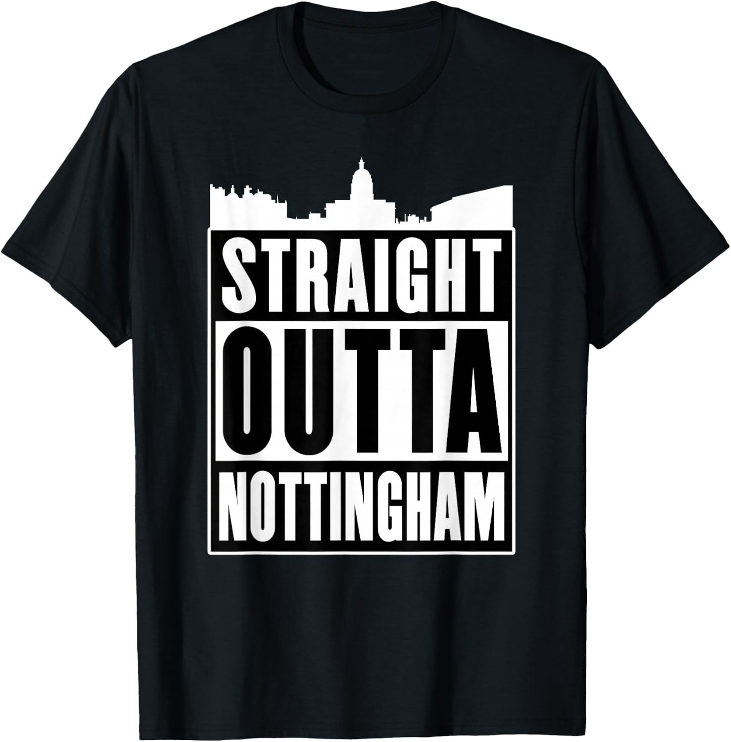Straight Outta UK Shirts & Gifts Nottingham - Men's -Adults Black Cotton 60% Polyester 40% Short Sleeve - Small T-Shirt - T-Shirt | Black
